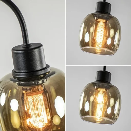Sierlijke vloerlamp mat zwart met smoke glazen kappen