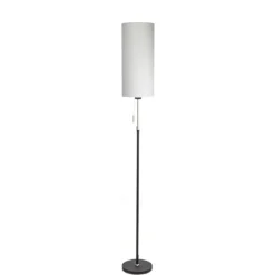 Smalle vloerlamp zwart-staal linnen kap