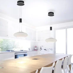 Smart hanglamp mat zwart met opaal glazen kap