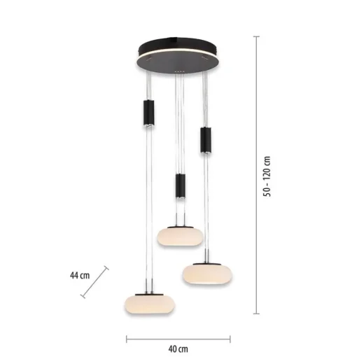 Smart hanglamp rond 3-lichts dimbaar zwart/opaal