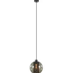 Smoke glazen hanglamp bol met zwarte gaas cilinder