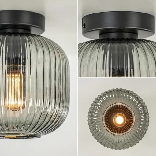 Smoke glazen plafondlamp met zwarte bevestiging