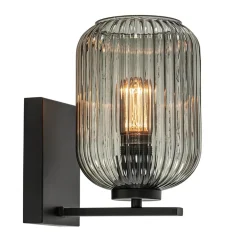 Smoke glazen wandlamp met zwarte bevestiging