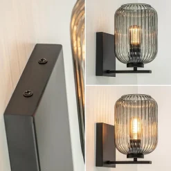 Smoke glazen wandlamp met zwarte bevestiging