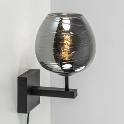 Smoke glazen wandlamp met zwart inclusief snoer