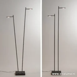 Staande 2-lichts leeslamp zwart 2xpushdimmer
