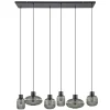 Stijlvolle 6-lichts eettafelhanglamp zwart met smoke glas