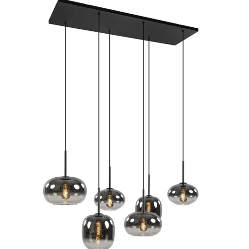 Stijlvolle 6-lichts hanglamp zwart met gradiënt smoke glas