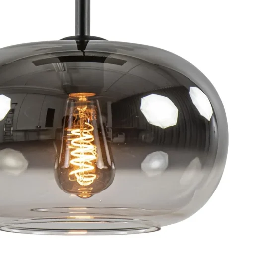 Stijlvolle 6-lichts hanglamp zwart met gradiënt smoke glas