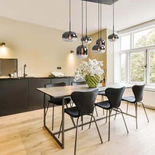 Stijlvolle 6-lichts hanglamp zwart met gradiënt smoke glas