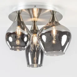 Stijlvolle plafondlamp nikkel mat met smoke glas