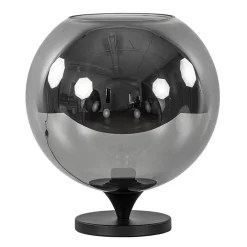 Stijlvolle tafellamp zwart met smoke/titanium glazen bol
