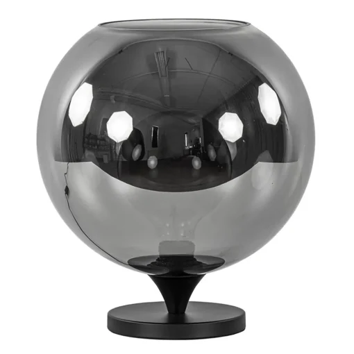 Stijlvolle tafellamp zwart met smoke/titanium glazen bol