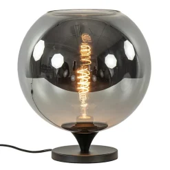 Stijlvolle tafellamp zwart met smoke/titanium glazen bol