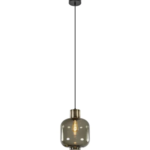 Stijvolle hanglamp smoke glas met bronzen fitting