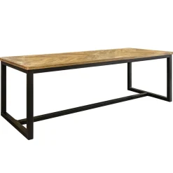 Stoere eettafel mangohout met visgraat en zwarte poot