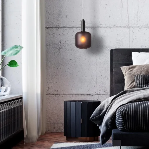 Stoere hanglamp zwart met mat zwart glas