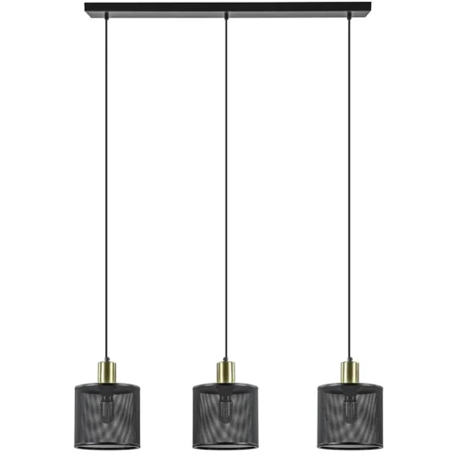 Stoere 3-lichts hanglamp mat zwart met goud