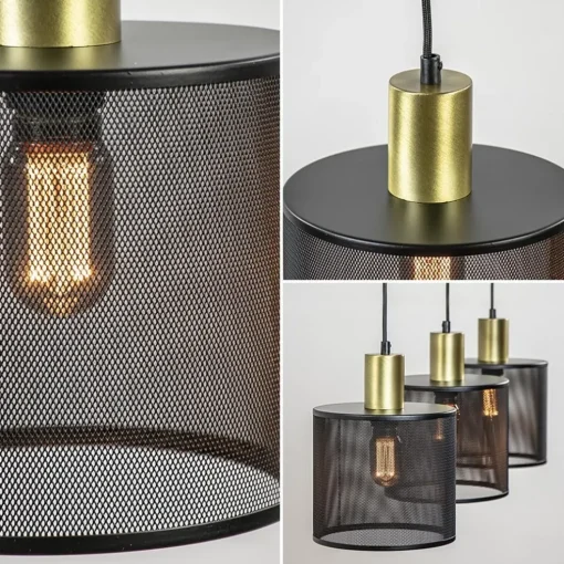Stoere 3-lichts hanglamp mat zwart met goud