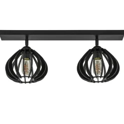 Stoere 2-lichts plafondlamp met houten kappen zwart