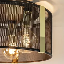 Stoere plafondlamp zwart met glossy goud