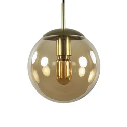 Strak klassieke hanglamp amber glas met messing 20 cm
