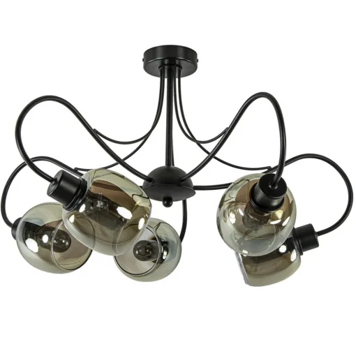 Strak klassieke 5-lichts plafondlamp met smoke glazen kappen