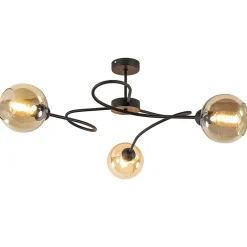 Strak klassieke plafondlamp met amber glazen bollen