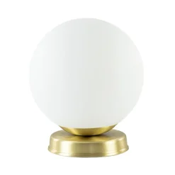 Strak klassieke tafellamp witte glazen bol met goud