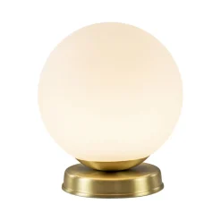 Strak klassieke tafellamp witte glazen bol met goud