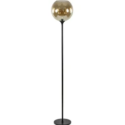 Strak klassieke vloerlamp zwart met amber glas 30 cm