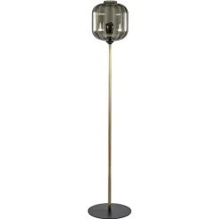 Strak klassieke vloerlamp brons met zwart en smoke glas