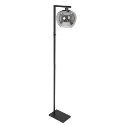 Strakke vloerlamp zwart met smoke glazen kap