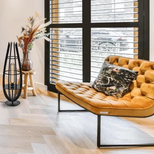 Tafellamp / vloerlamp mat zwart hout