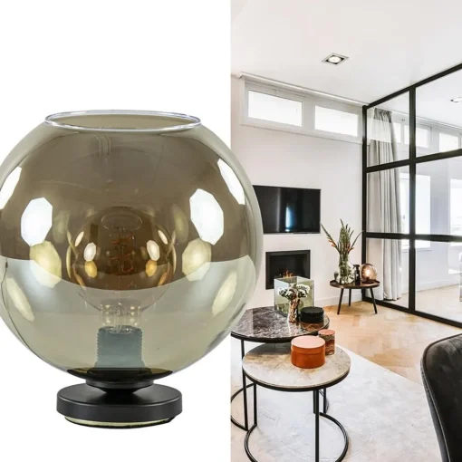 Tafellamp Bella zwart + smoke glas 25cm