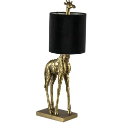 Tafellamp Giraffe groot antiek brons met velvet zwarte kap