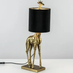 Tafellamp Giraffe groot antiek brons met velvet zwarte kap