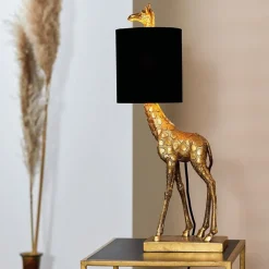 Tafellamp Giraffe groot antiek brons met velvet zwarte kap