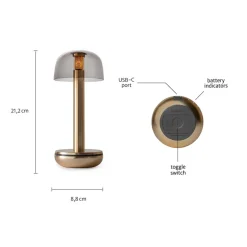 Tafellamp Humble Two goud/smoke oplaadbaar
