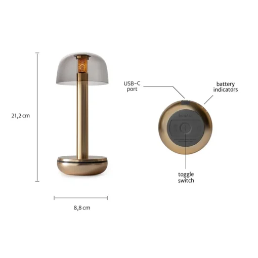 Tafellamp Humble Two goud/smoke oplaadbaar