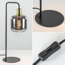 Tafellamp Lekar zwart/brons met smoke glazen kap