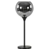 Tafellamp mat zwart met 20 cm smoke glazen bol