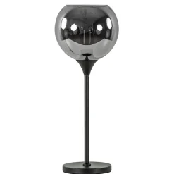 Tafellamp mat zwart met 20 cm smoke glazen bol