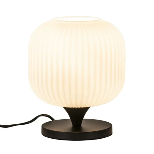 Tafellamp mat zwart met wit glas