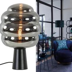 Tafellamp Misty zwart + titanium glas