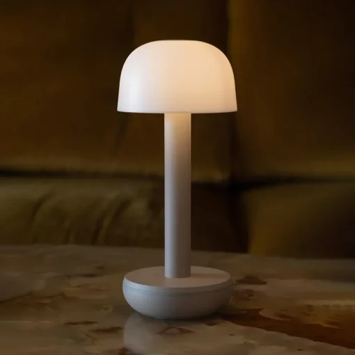 Tafellamp op batterij beige met frosted kap