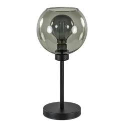 Tafellamp zwart met smoke glazen bol