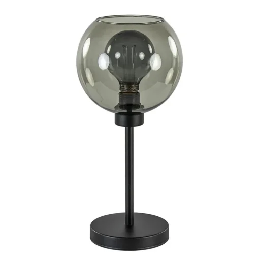 Tafellamp zwart met smoke glazen bol