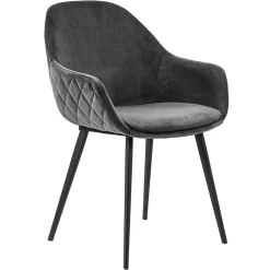 Trendy armstoel velvet grey met zwart metalen poot
