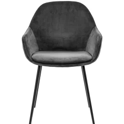 Trendy armstoel velvet grey met zwart metalen poot
